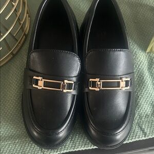 GAP Black Girls' Dress Loafers with Gold Buckle